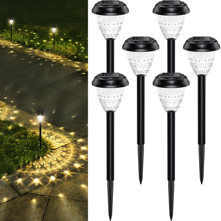 Комплект от 6 соларни градински лампи, дизайн на мандала, водоустойчиви, 0,6 W, 42 см, топла светлина, черни