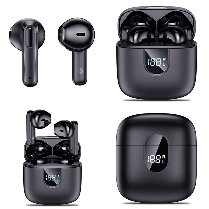 Vezeték nélküli fejhallgató, Bluetooth 5.3, ENC zajcsökkentés, fekete, szett