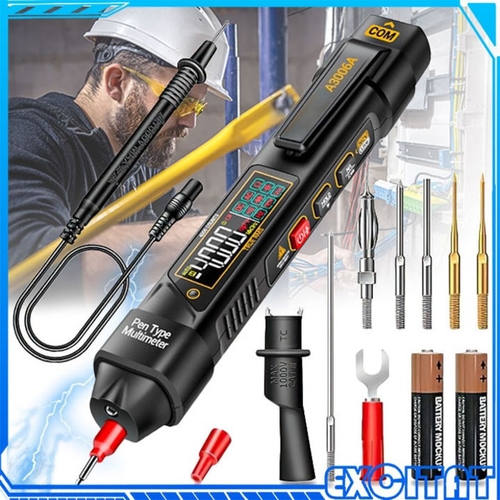 Multimetru digital cu stilou, EXCITAT®, A3006A, detectie NCV, 0, 8-600V, inductie camp electric, tester diode, Pastrarea datelor, identificare LIVE a liniei de foc zero, gama automata, avertizare de baterie descarcata, test baterie, afisaj digital, Negru