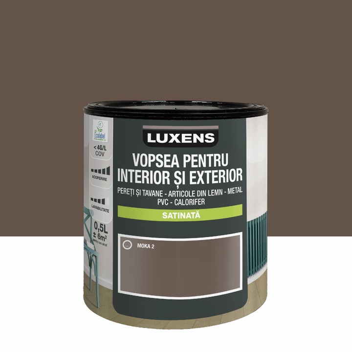 Email pe baza de apa Luxens, multisuport, Moka2, aspect satinat, 0.5 L