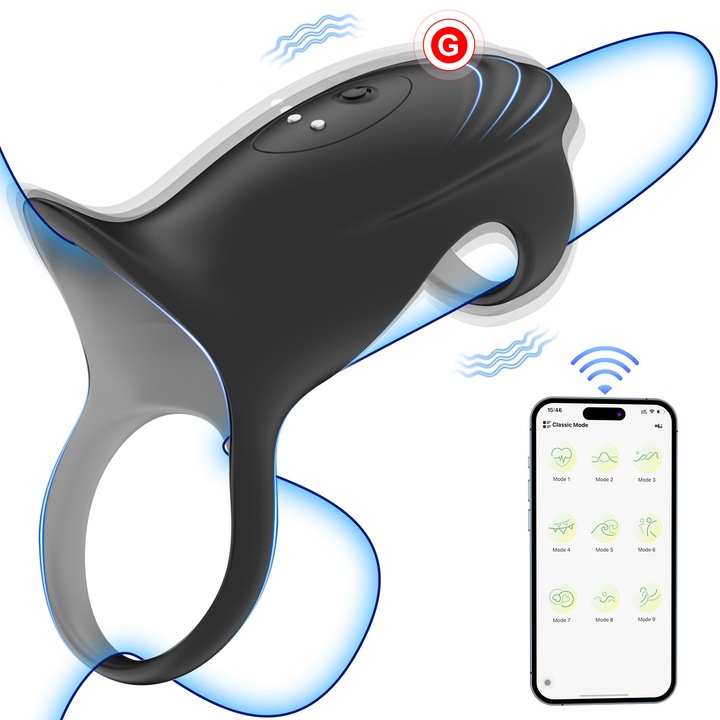 Вибратор с пръстен на пениса, EXCITAT, секс играчки, с 9 режима на вибрация, Черен