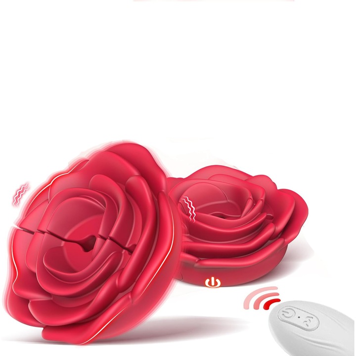 Set de jucarii sexuale BDSM, EXCITAT®, Rose Nipple Clip Vibrator Sex Toys, cu 10 moduri de vibratie, purtabil, reglabil, control de la distanta, silicon, reincarcabil prin USB, cupluri jucarii sexuale si jocuri pentru adulti, rosu