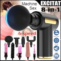 Masina de sex 8 in 1, Set pistol de masaj sexual, EXCITAT®, 6 viteze de reglare, 9 atasamente, 5 dildo-uri, portabil, stimulare clitoridiana, stimulator vaginal feminin clitoridian g-spot, Silentios, 20cm