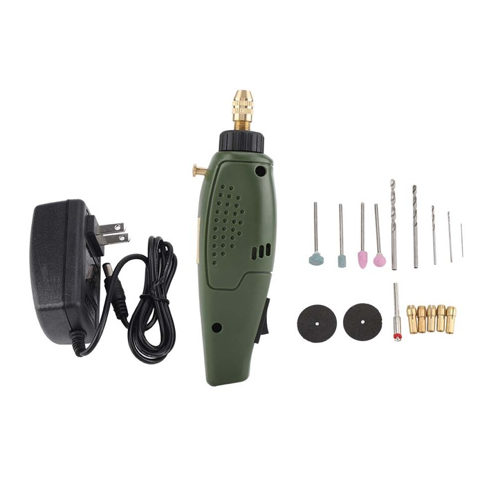 Mini hordozható elektromos fúrógép 20W, 12000 RPM, tartozékokkal, 0,5-3 mm, 13,7x3,5x3,2 cm
