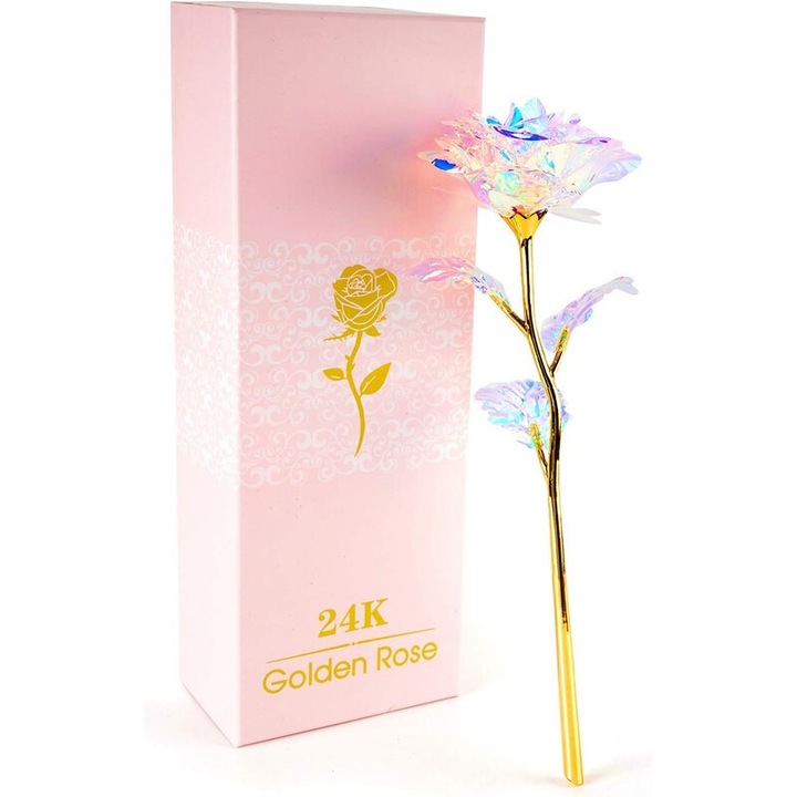 Флорален аранжимент, Galaxy Rose, кристални цветя, многоцветен, подаръчна кутия