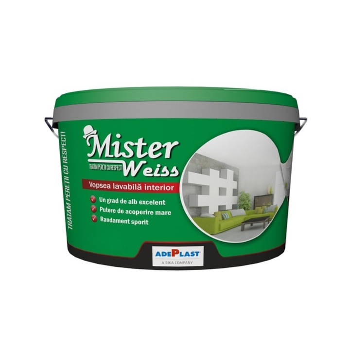 Vopsea lavabila interior, Mister Weiss, alba, 3 L