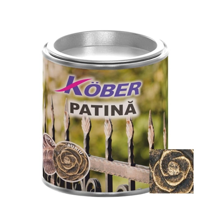 Vopsea patinata pentru metal Kober, interior / exterior, aurie, 0.2 L