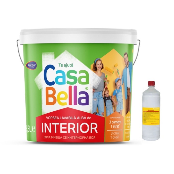 Интериорна миеща се боя, Casabella, бяла 8,5 л + грунд 1 л