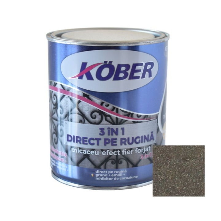 Vopsea alchidica pentru metal Kober Micaceu, efect fier forjat, interior / exterior, gri inchis, 0.75 L
