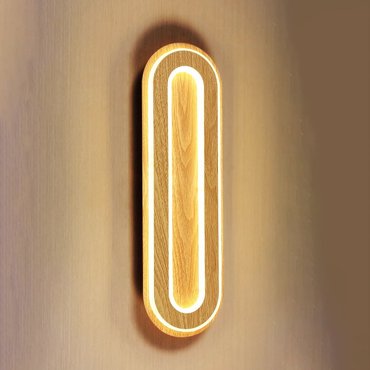 Mckalen, Стенна лампа, Модерна, LED, 25W, 3000K, Топла светлина, Материал: Желязо + Акрил, Цвят Дърво, 40x12x5см, За Спалня, Всекидневна, Коридор