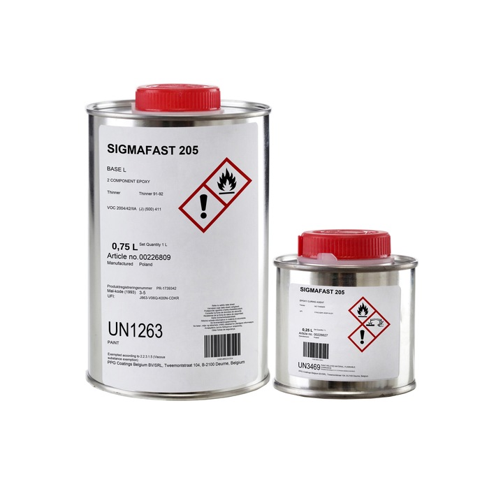 Vopsea epoxidica, Sigmafast, 205, Gri, 1 l, Rezistenta la conditii meteorologice, Pentru beton, Interior, Satinat, Suprafata de lucru 9.3 m², Timp de uscare 3 h