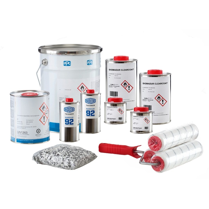 Set pentru vopsirea betonului, 3 l, Semi-mat, Rezistent la conditii meteorologice, Suprafata de lucru: 12 m², Culoare: gri, Timp de uscare: 3 h, Numar recomandat de straturi: 2, Grunduire necesara