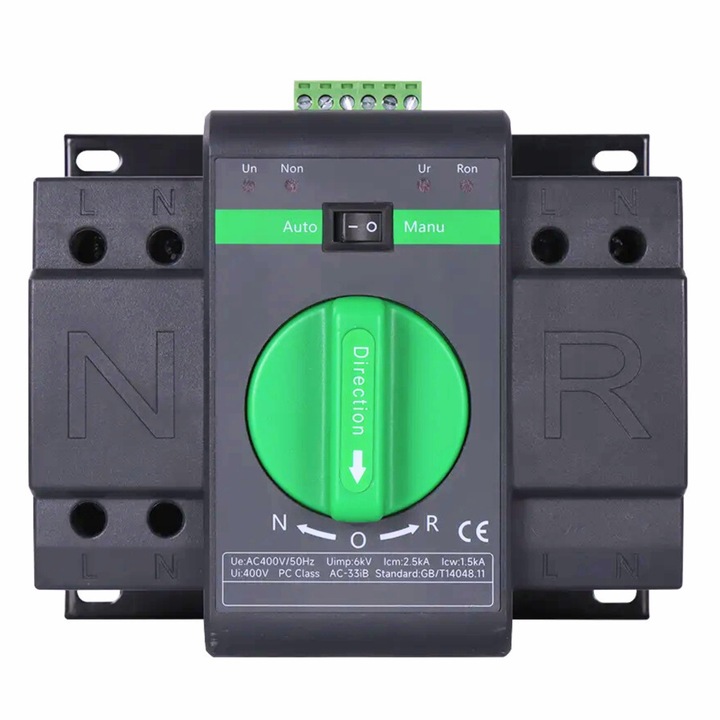 Comutator de transfer automat monofazic 2P retea sau sursa auxiliara ATS clasa PC 220V 63A negru