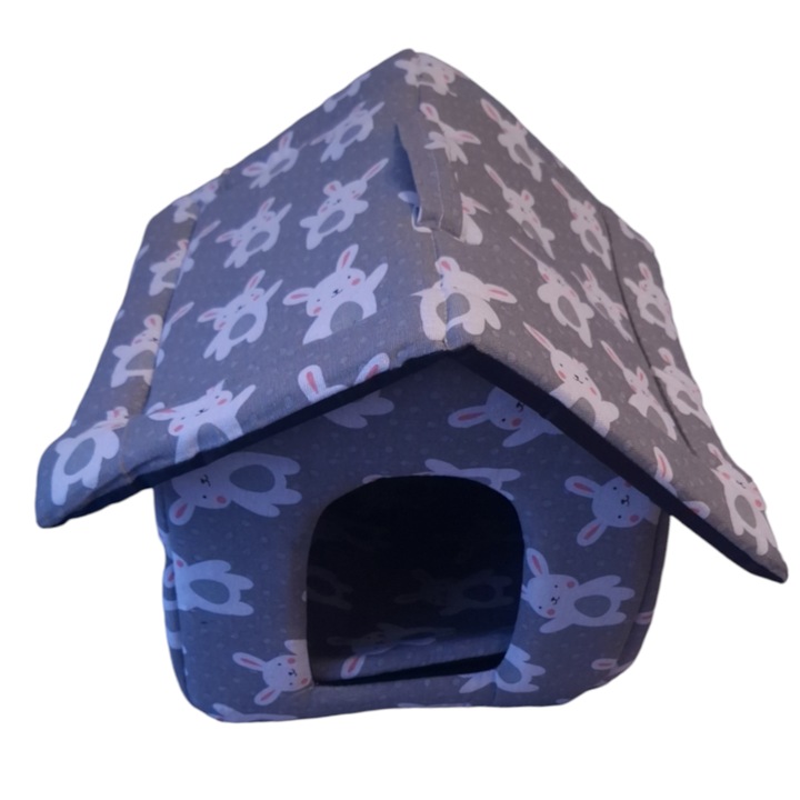 Culcus Tip Casuta Cu Maner Pentru Animale De Companie, Vision XXI, Poliester, Gri Cu Model, Mare, 40*38*38cm