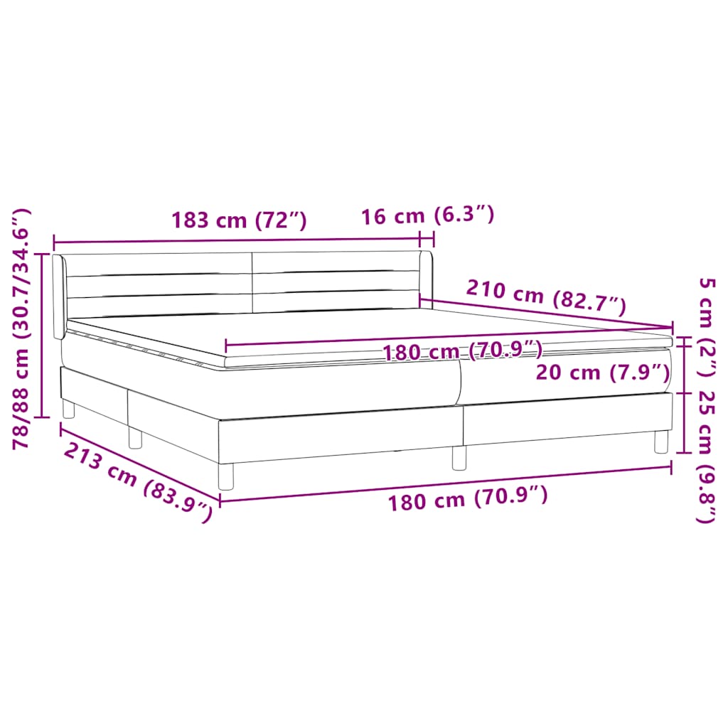 Pat box spring cu saltea vidaXL, gri inchis, 180x210 cm, catifea, 56.25 ...