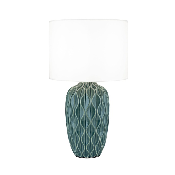 Lampa de masa TORTUGA, Baza ceramica verde, Abajur nuanta alba din stofa, E27, 40W, Inaltime 49.5cm ORION