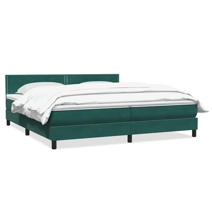 Pat box spring cu saltea vidaXL, verde inchis, 180x220 cm, catifea, 59.33 Kg 3316176