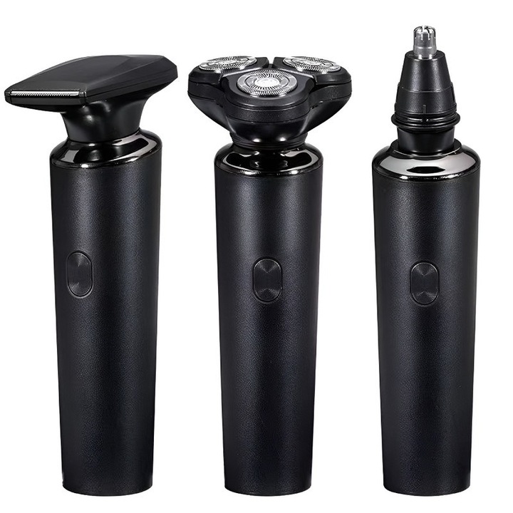 Aparat de ras electric，3 in 1, cu capete interschimbabile, utilizare umeda si uscata, design ergonomic, incarcabil, pentru barbati