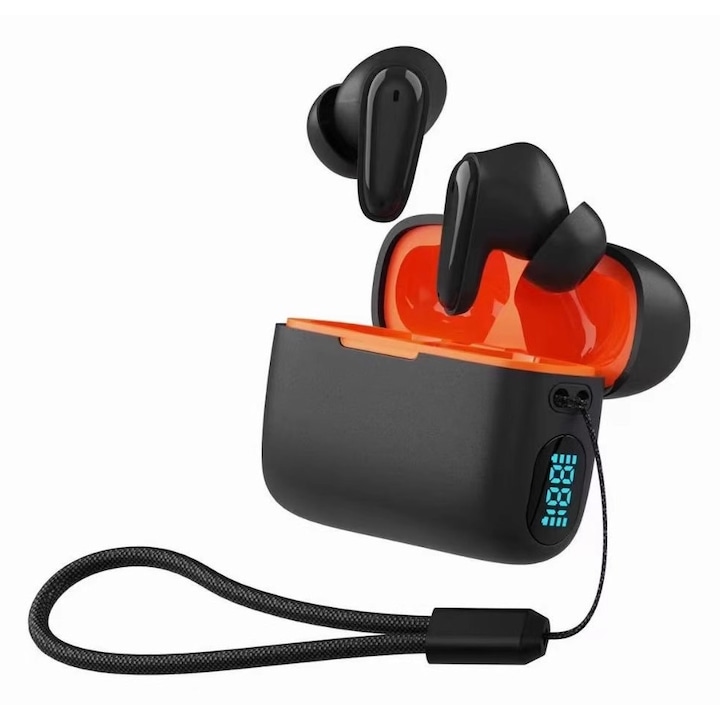 Безжични слушалки, Bluetooth 5.4, двоен микрофон, активно шумопотискане, черни, за поставяне в ушите