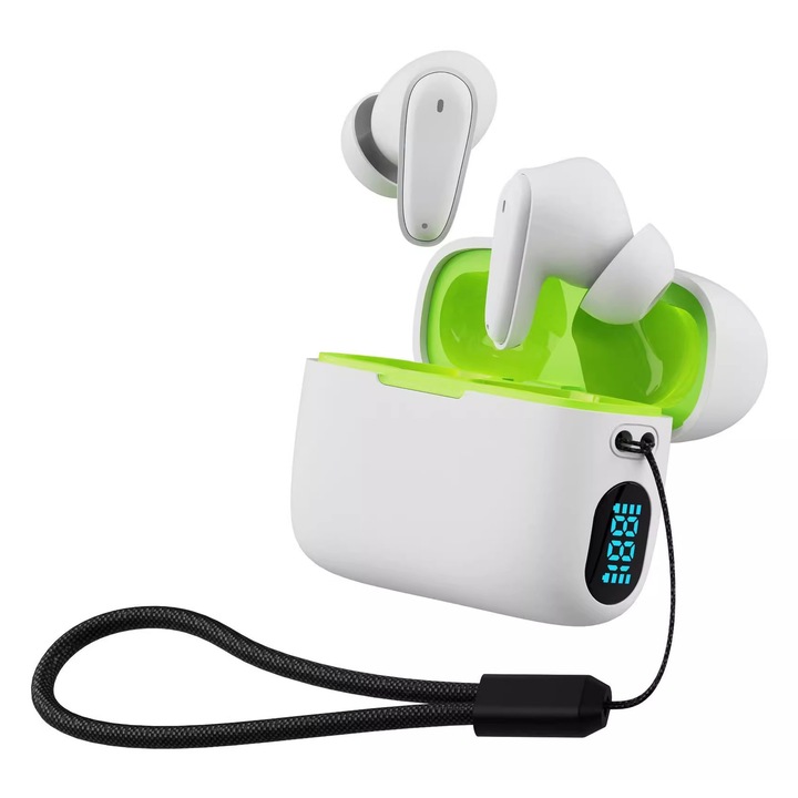 Безжични слушалки, Bluetooth 5.4, Активно шумопотискане, Бели, В ушите