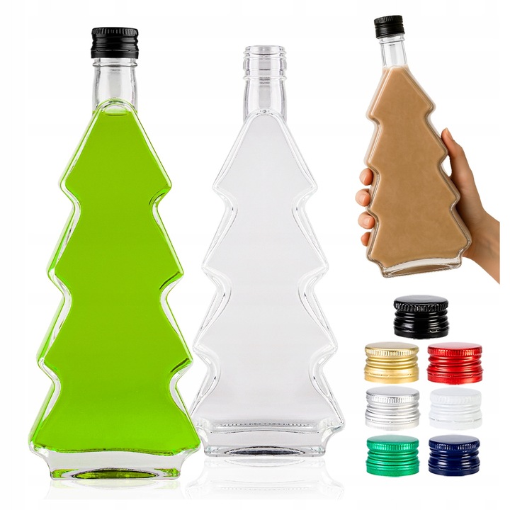 Sticla 3D Pom de Craciun cu capac, SuperButelki, 500 ml, Pentru apa, Bauturi, Sucuri, Limonada, Vin, Alcool, Lichior, Pentru Craciun, Transparent