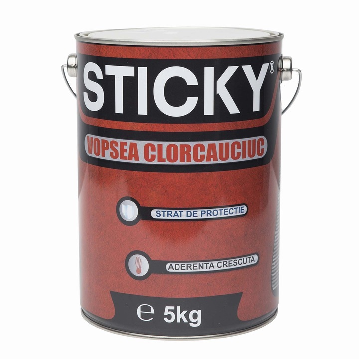 Vopsea pe baza de solvent Sticky, pentru sol, clorcauciuc, gri, aspect satinat, 5 kg