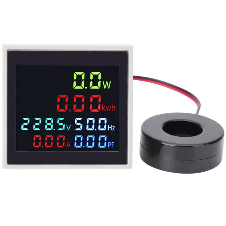 Panelmetru combinat si multifunctional, 6 in 1 AC 50-300V, 0-100 A color cu transformator de curent