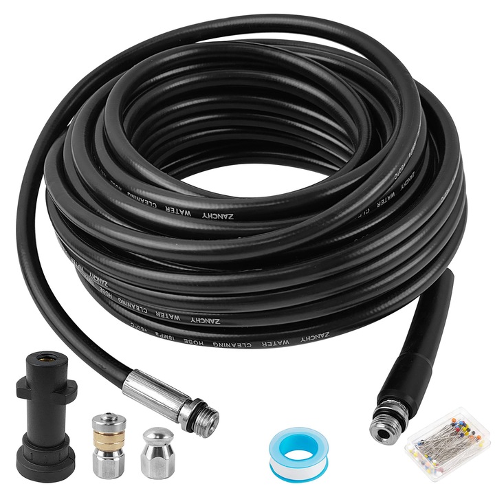 Furtun de curatare pentru drenaje, Taipintee, 15m, 3 straturi de protectie, negru