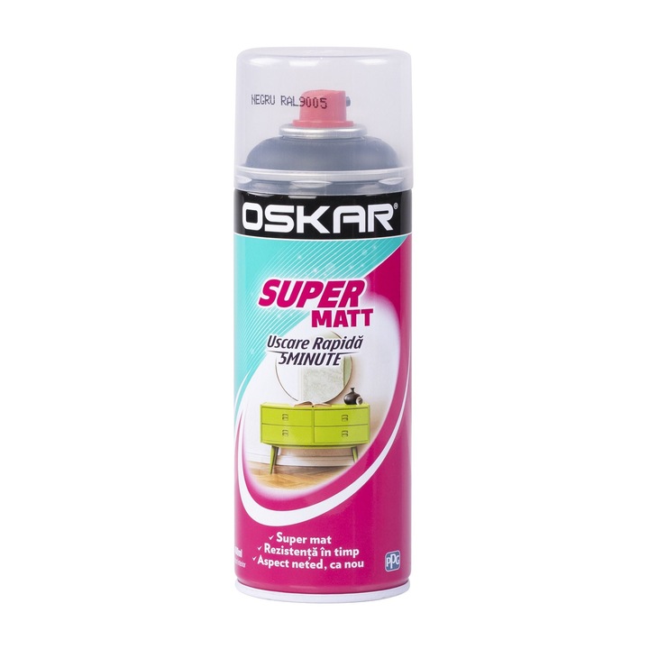 Vopsea spray Oskar Super Matt, negru, mat, 400 ml