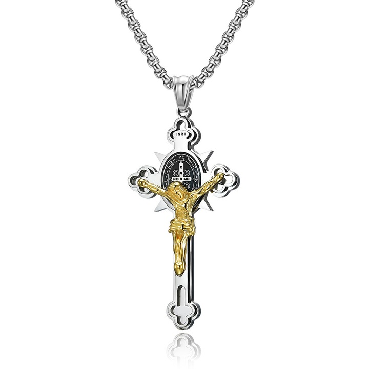 Férfi rozsdamentes acél nyaklánc, retro punk, cross, Haiaveng