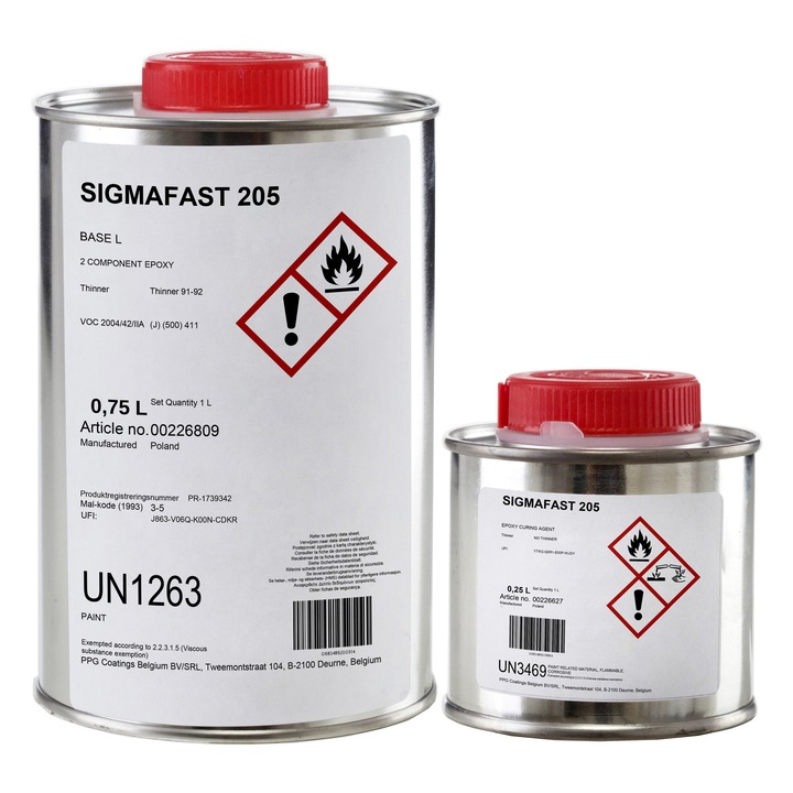 Vopsea epoxidica, 205, Vopsea epoxidica bicomponenta, foarte solida, rezistenta la intemperii, pe langa rezistenta la UV, etansa, hidrofuga, intarire foarte rapida, 1 l, Gri