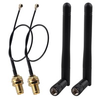 Set de 2 antena WiFI, Axroad Mall, 2.4GHz WiFi frecventa antena pentru router si receptor GPS, Cu cap RP SMA tata si Cablu adaptor RF uFL SMA, Usor de instalat, Negru
