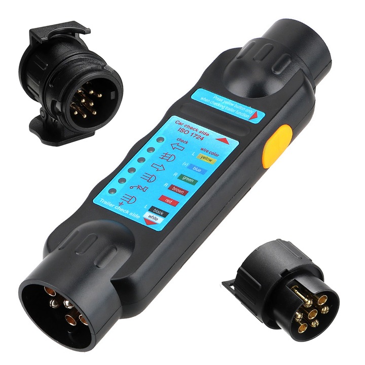 Tester de priza pentru remorci 7 pini, Taipintee, adaptor 7-13 pini, adaptor 13-7 pini, LED-uri indicatoare, negru