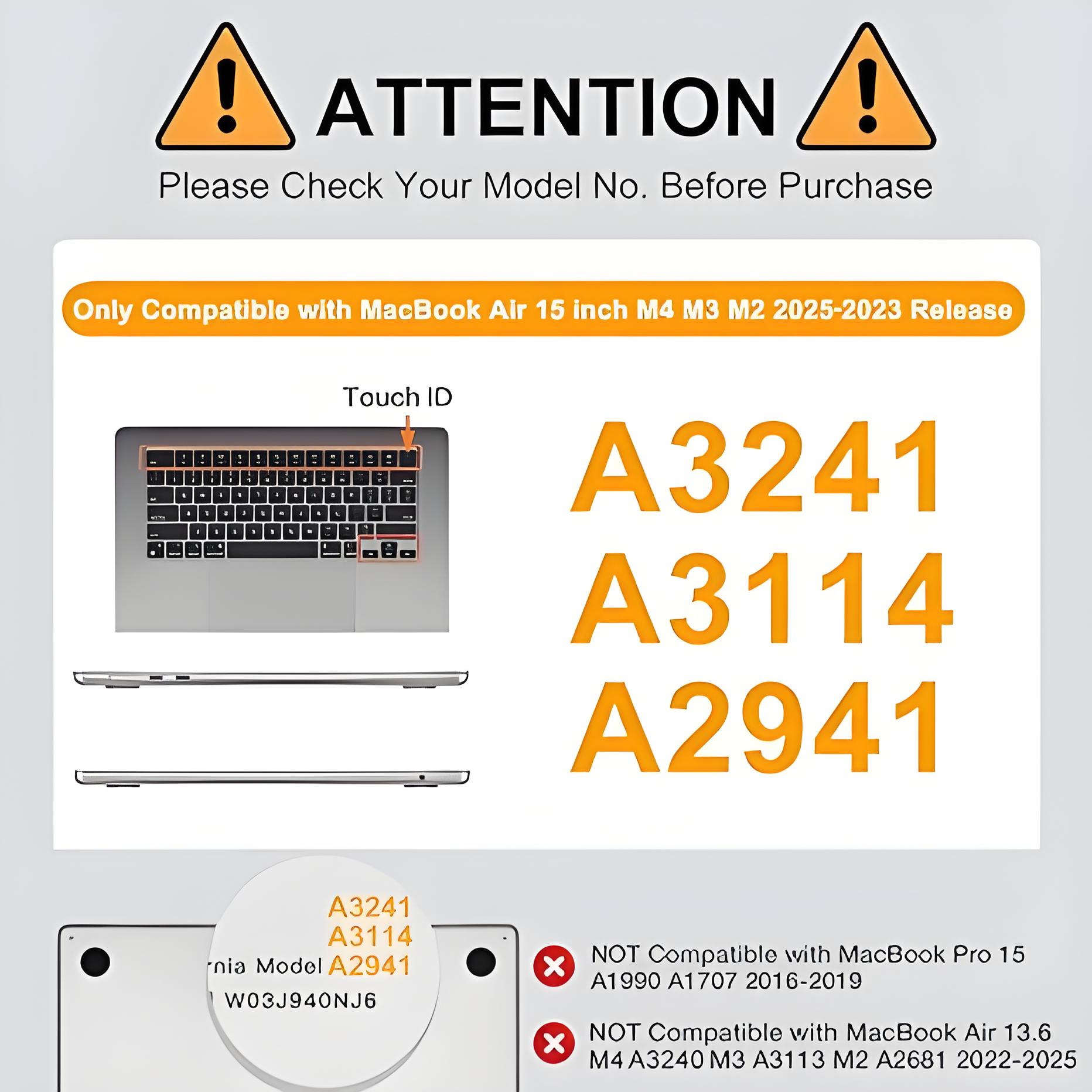 Carcasa Hard Shell pentru MacBook Air 15 (2023/2024/2025) M Series (M4/M3/M2) (A2941/A3114/A3241), Husa & Protectie MacBook, Negru transparent