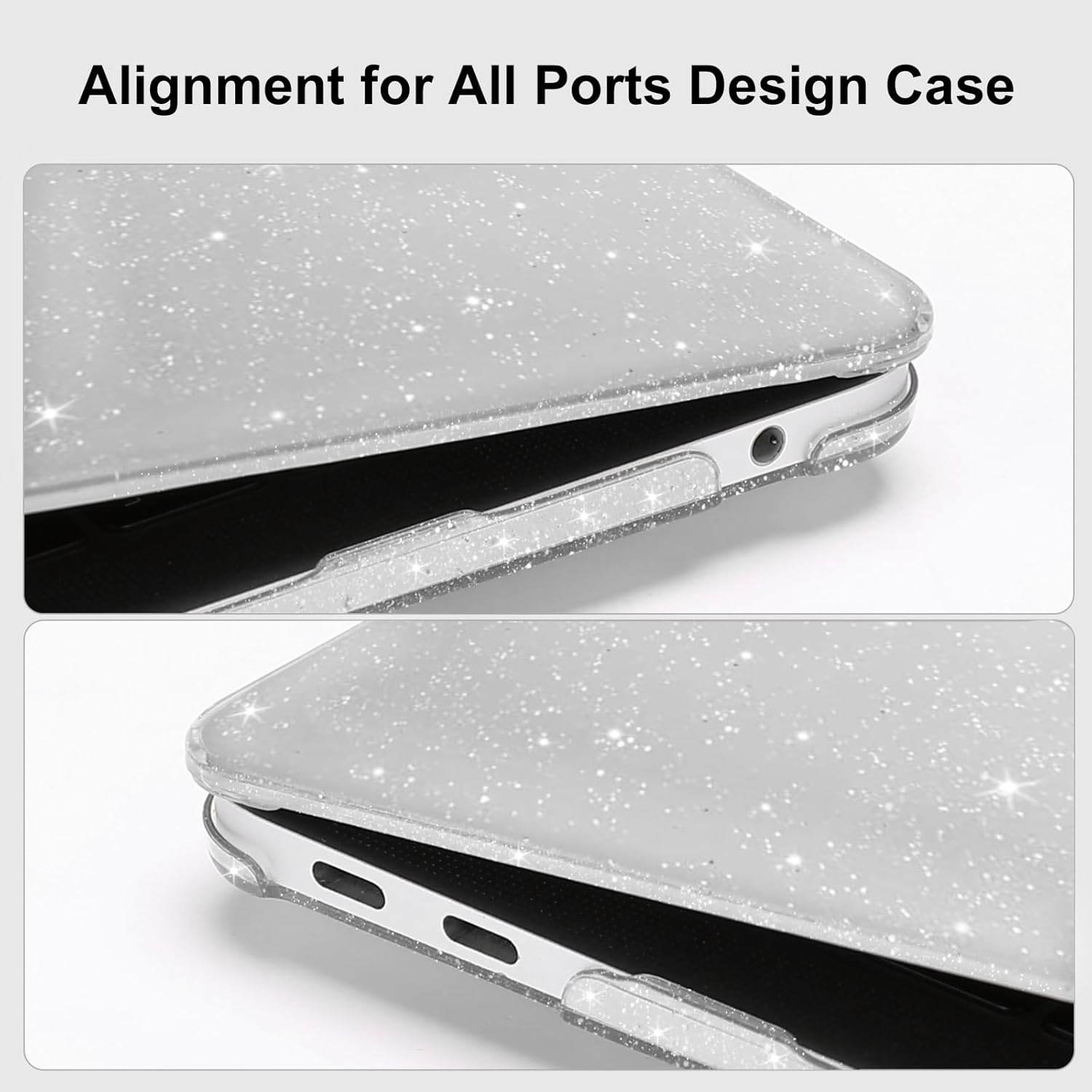 Carcasa Glitter Hard Shell pentru MacBook Air 13.6 (2022–2026) M Series (M5/M4/M3/M2) (A3449/A3240/A3113/A2681), Husa & Protectie MacBook, Transparent