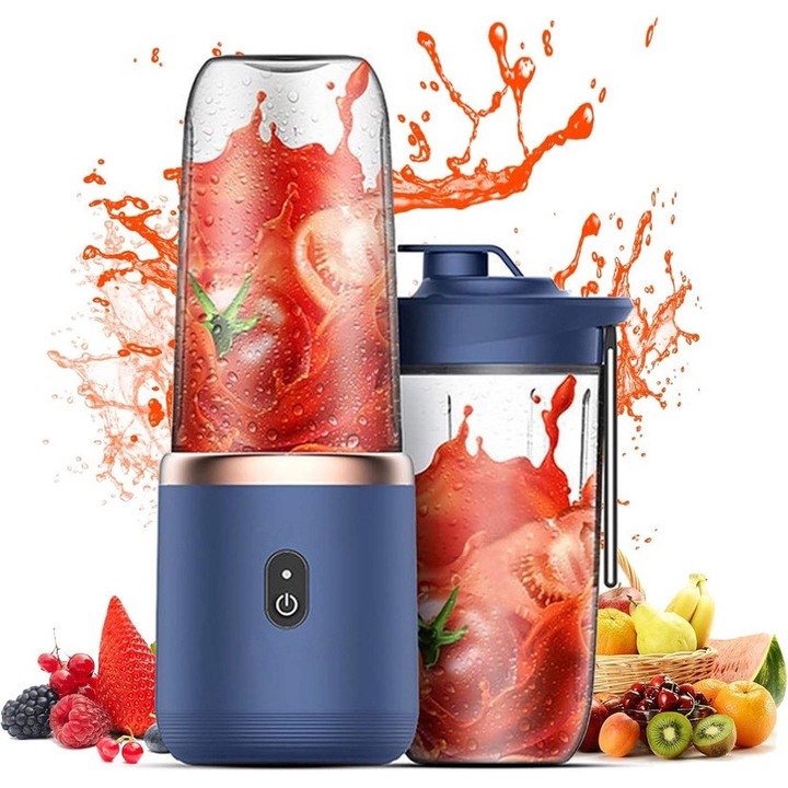 Sticla de suc portabila, electrica KASTEWILL 400ml, 2 cupe, 1500mAh, incarcare USB, 40W