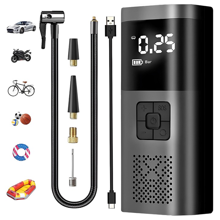 KASTEWILL hordozható pumpa, 6000mAh légkompresszor, 150PSI, újratölthető akkumulátorral, tartozékokkal, autókhoz, motorkerékpárokhoz, kerékpárokhoz