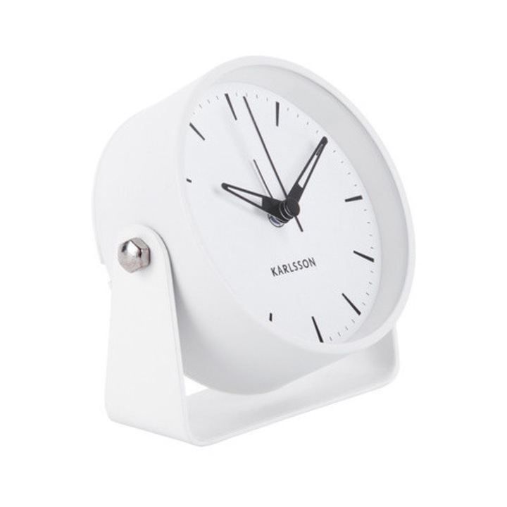 Ceas desteptator minimalist CALM, Ø 9,5 cm - alb