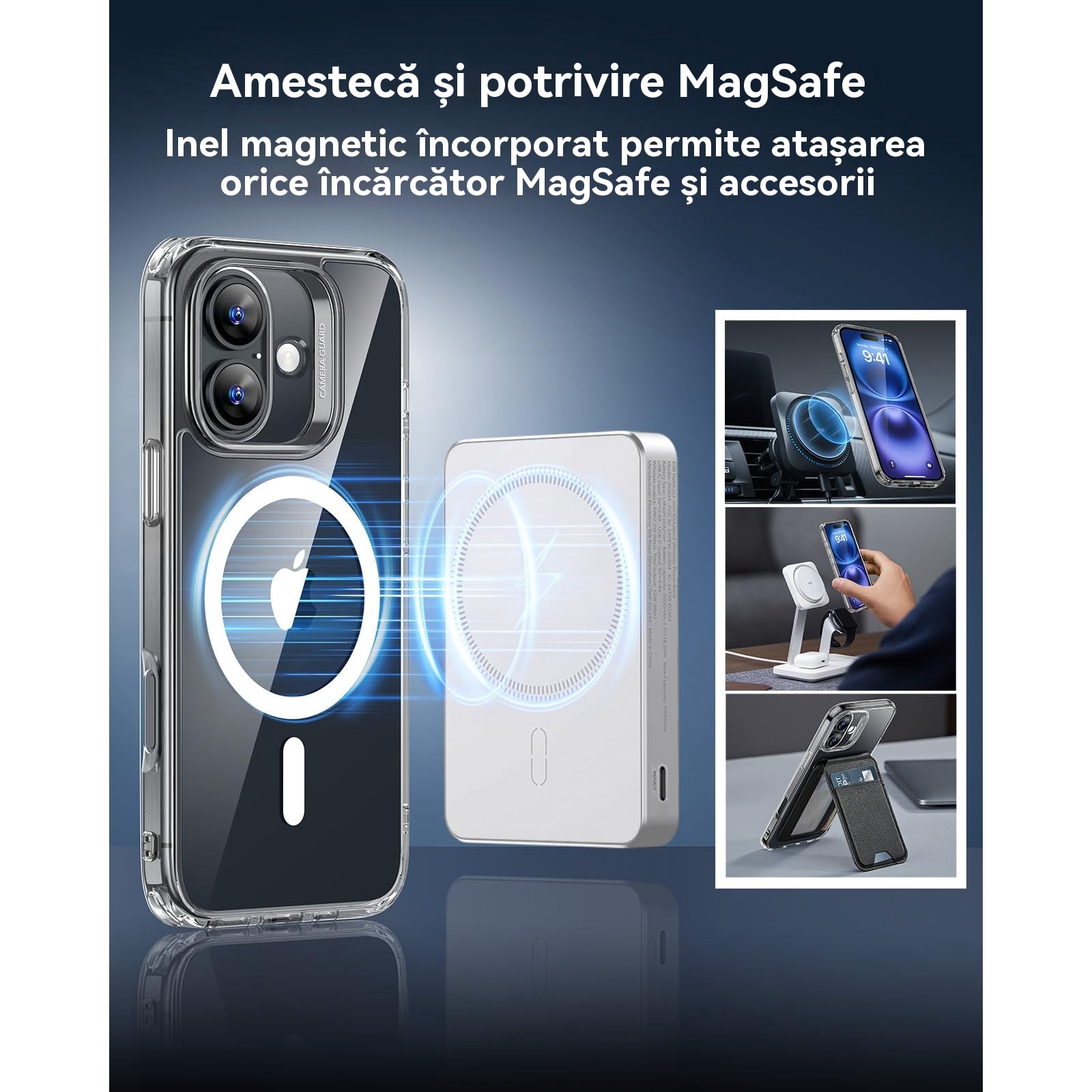 Husa de Protectie, MagSafe, Compatibila cu Apple iPhone 16, Anticadere, Anti-coliziune pe patru laturi si absorbtie a socurilor, transparent
