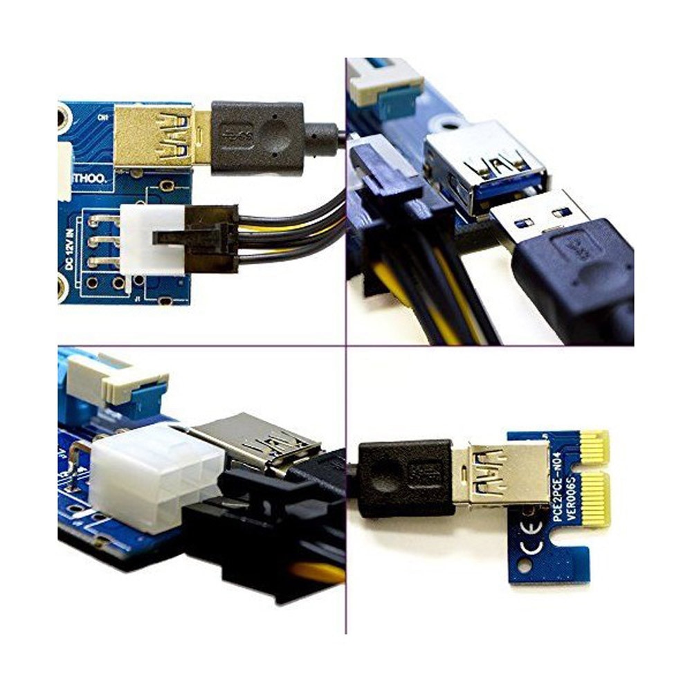 Riser карта mining Bitcoin PCI V006C, Съвместимост PCI-E Express 1X-16X,  Кабел USB 3.0