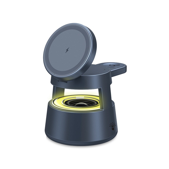 Безжично зарядно устройство 4 в 1, зарядно с магнитно привличане, което може едновременно да зарежда вашия телефон, часовник и слушалки, а може да функционира и като нощна лампа