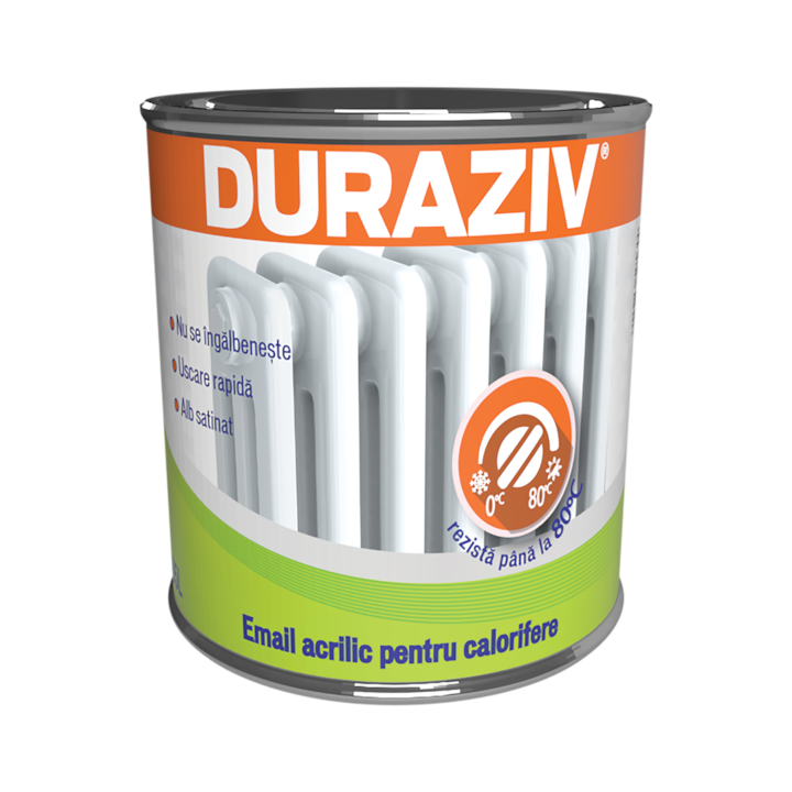 Email pe baza de apa Duraziv, pentru calorifer, termorezistent, crem, aspect satinat, 0.65 L