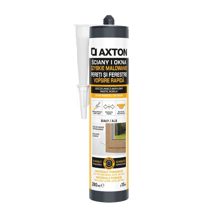 Mastic acrilic Axton, pentru pereti si ferestre, vopsire rapida, alb, 280 ml