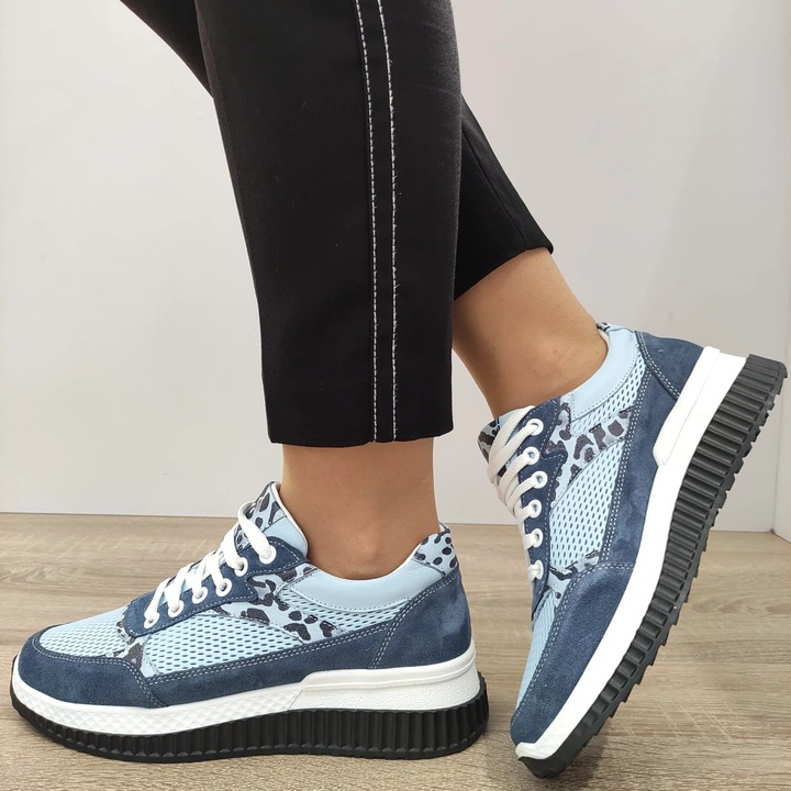 Pantofi Casual Dama Dogati Bleu Velur, Albastru deschis/Albastru