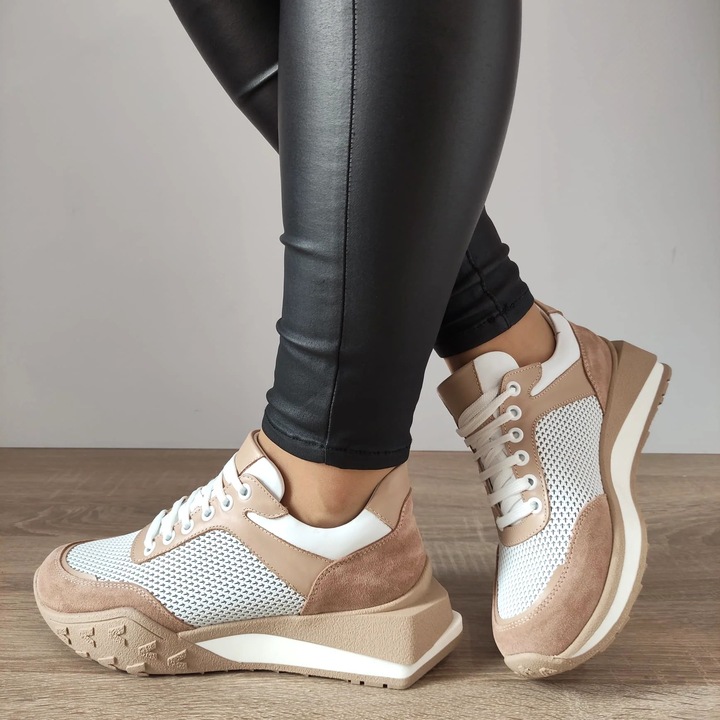 Pantofi Casual Dama Dogati 70826 G2077-01157 Albi + Bej Velur - Alb + Bej Velur, Alb/Bej