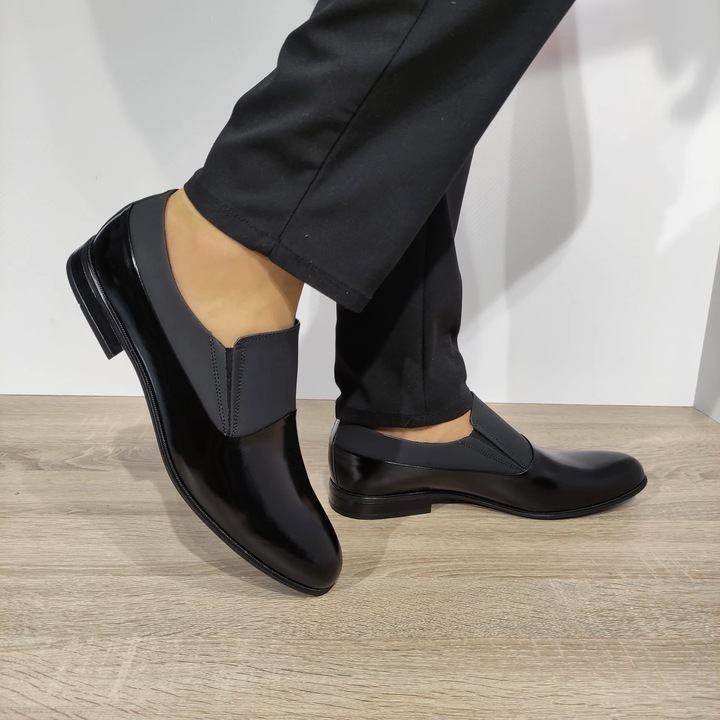 Pantofi Eleganti Barbati Conhpol A154-Zb24-Oop28 Negri Florantic - Negru Florantic + Negru Mat, Negru