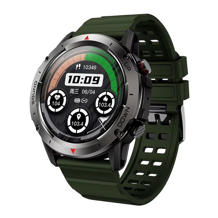 SmartWatch LikeSmart™​​​​​​​ OkFiT, 1.28" IPS, Puls Oximetru SpO2, Tensiune Arteriala, Ritm Cardiac, Notificari Retele Sociale, Snow Black