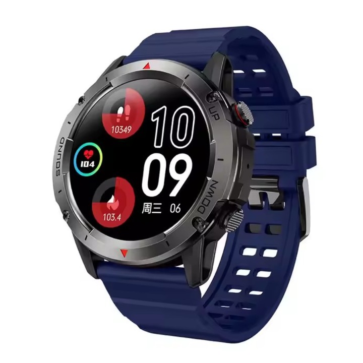 Okosóra DFMiSHOP FreeQⓇ NX9 1,39 hüvelykes TFF IPS HD, Android/iOS, 400 mAh, IP68, hívás, Bluetooth BLE5.0, pulzusszám, oxigénmérés, multisport, ötvözött tok, APP, értesítések, kék