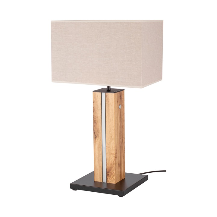 Настолна лампа SONAS, Основа от дъб/черно дърво с LED лента, Кафяво-бежов абажур от текстилна материя, E27, 40W, Височина 55см ORION