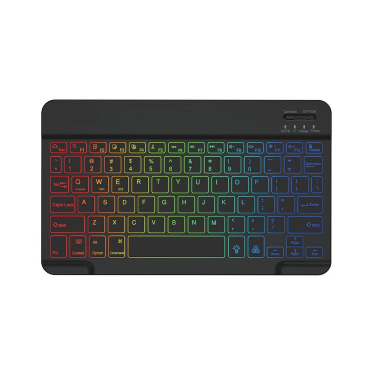 Tastatura Bluetooth retroiluminata, pottivita pentru tablete iPad, 10 inch, lumina de fundal colorata - negru